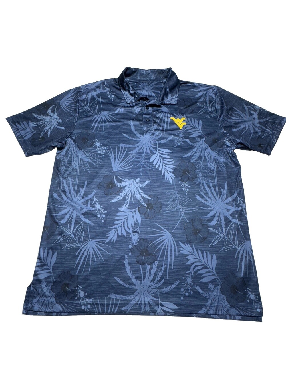 West Virginia Mountaineers Shirt Mens Extra Large Blue Floral Short Sleeve Polo